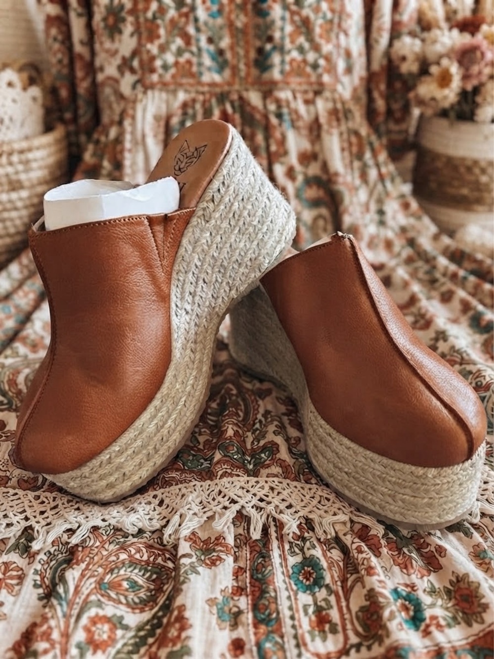 BOUTIQUE BEAST FASHION Brown/Rust  BOHO Espadrille Platform Mule FALL VIBES!